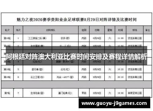 阿根廷对阵澳大利亚比赛时间安排及赛程详情解析