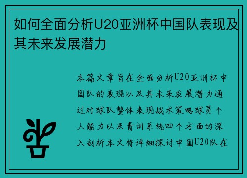 如何全面分析U20亚洲杯中国队表现及其未来发展潜力