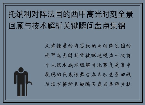 托纳利对阵法国的西甲高光时刻全景回顾与技术解析关键瞬间盘点集锦